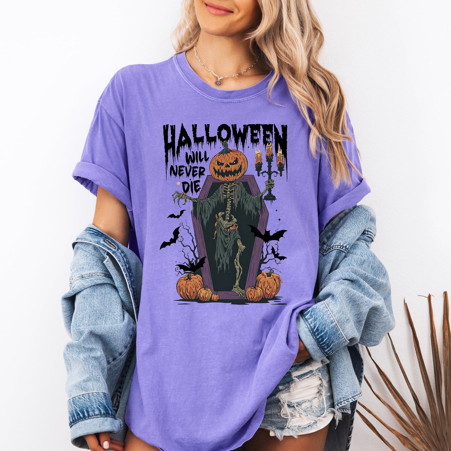 Halloween Will Never Die Spooky Jack o Lantern Pumpkin Comfort Colors T-Shirt Refinery Number One