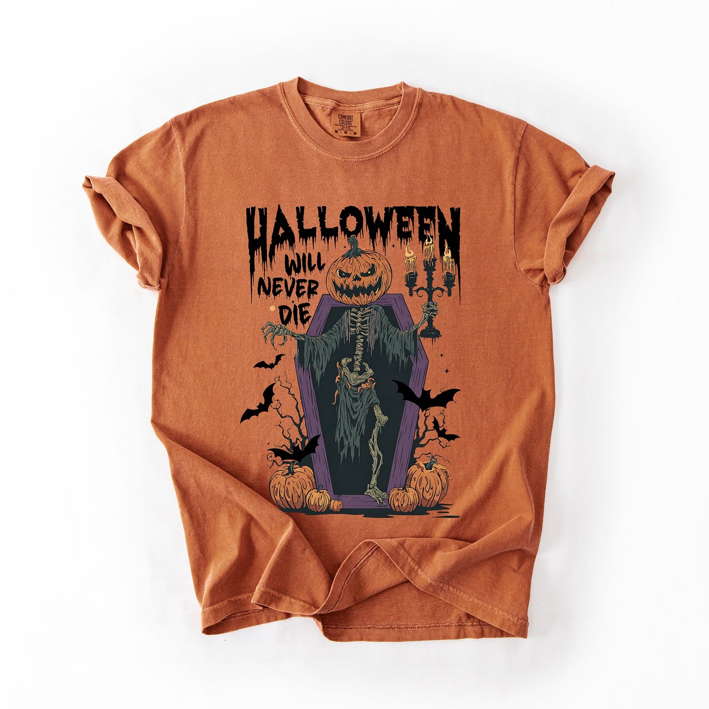 Halloween Will Never Die Spooky Jack o Lantern Pumpkin Comfort Colors T-Shirt Refinery Number One