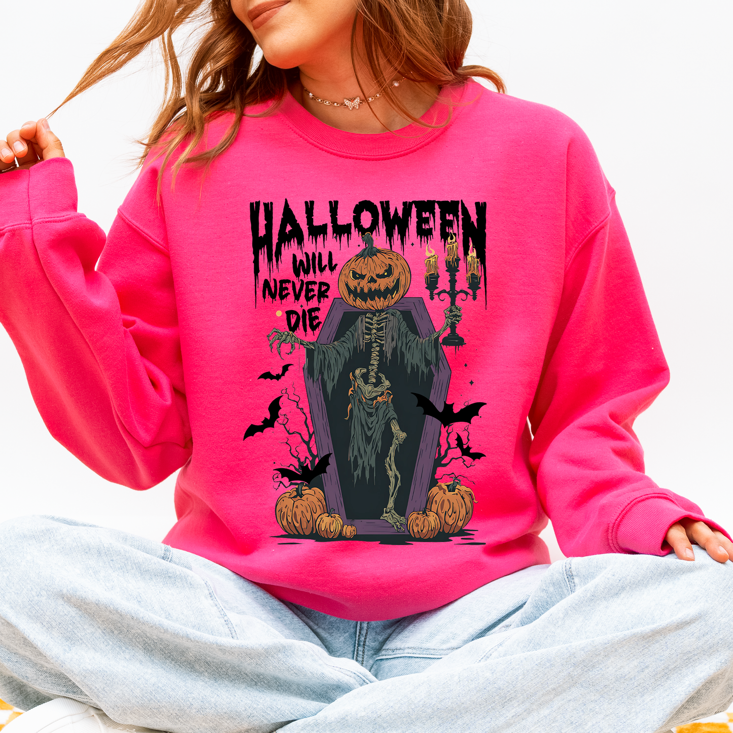 Halloween Will Never Die Spooky Jack o Lantern Pumpkin Sweatshirt Refinery Number One