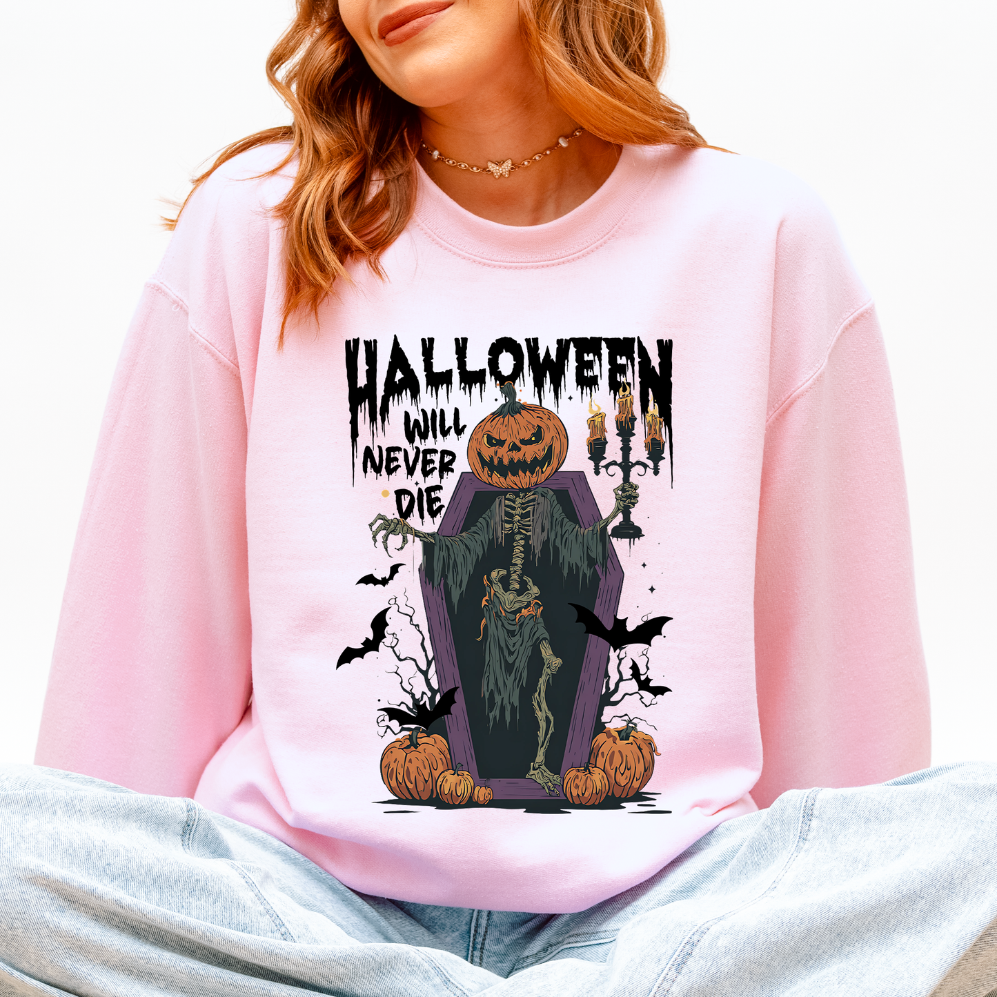 Halloween Will Never Die Spooky Jack o Lantern Pumpkin Sweatshirt Refinery Number One