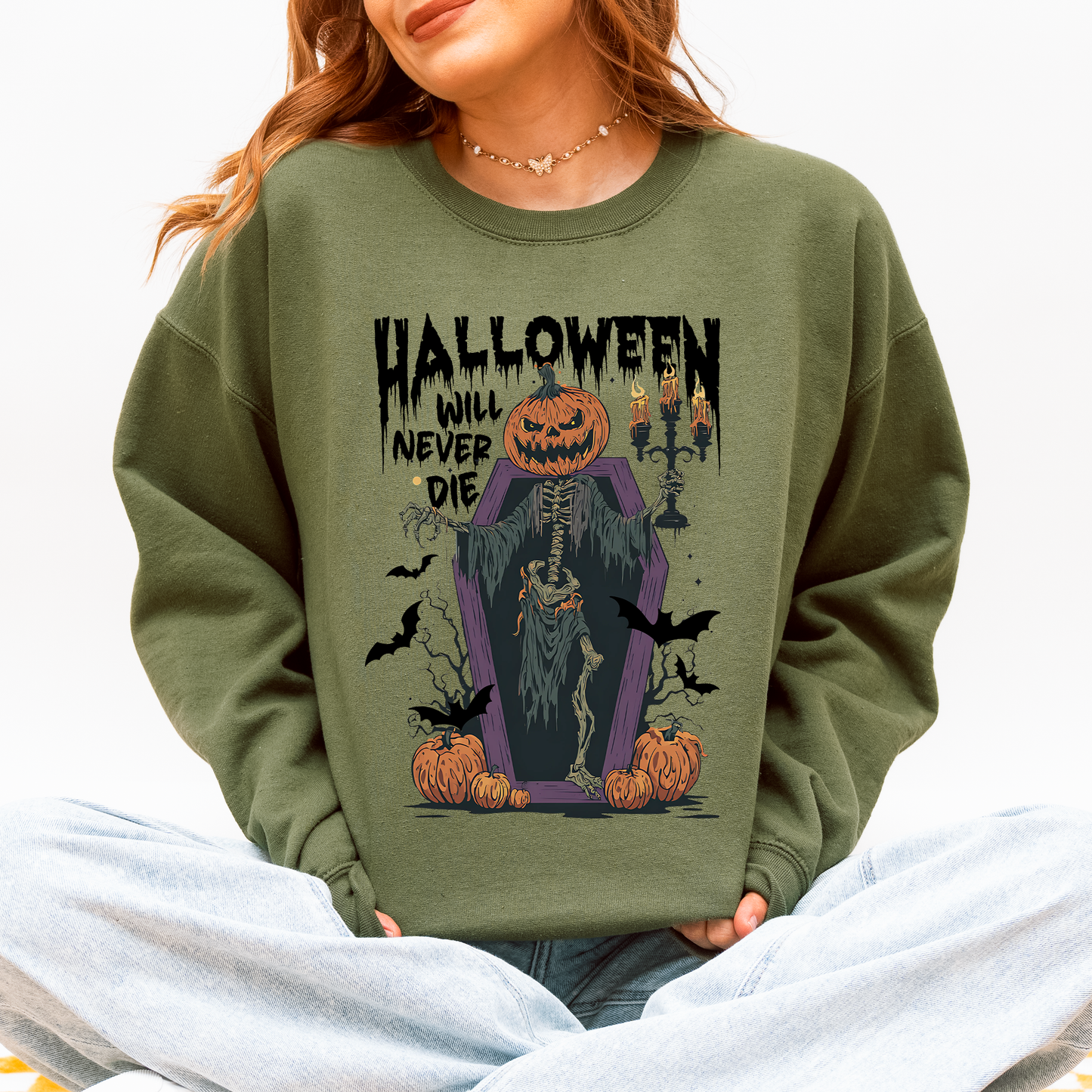 Halloween Will Never Die Spooky Jack o Lantern Pumpkin Sweatshirt Refinery Number One