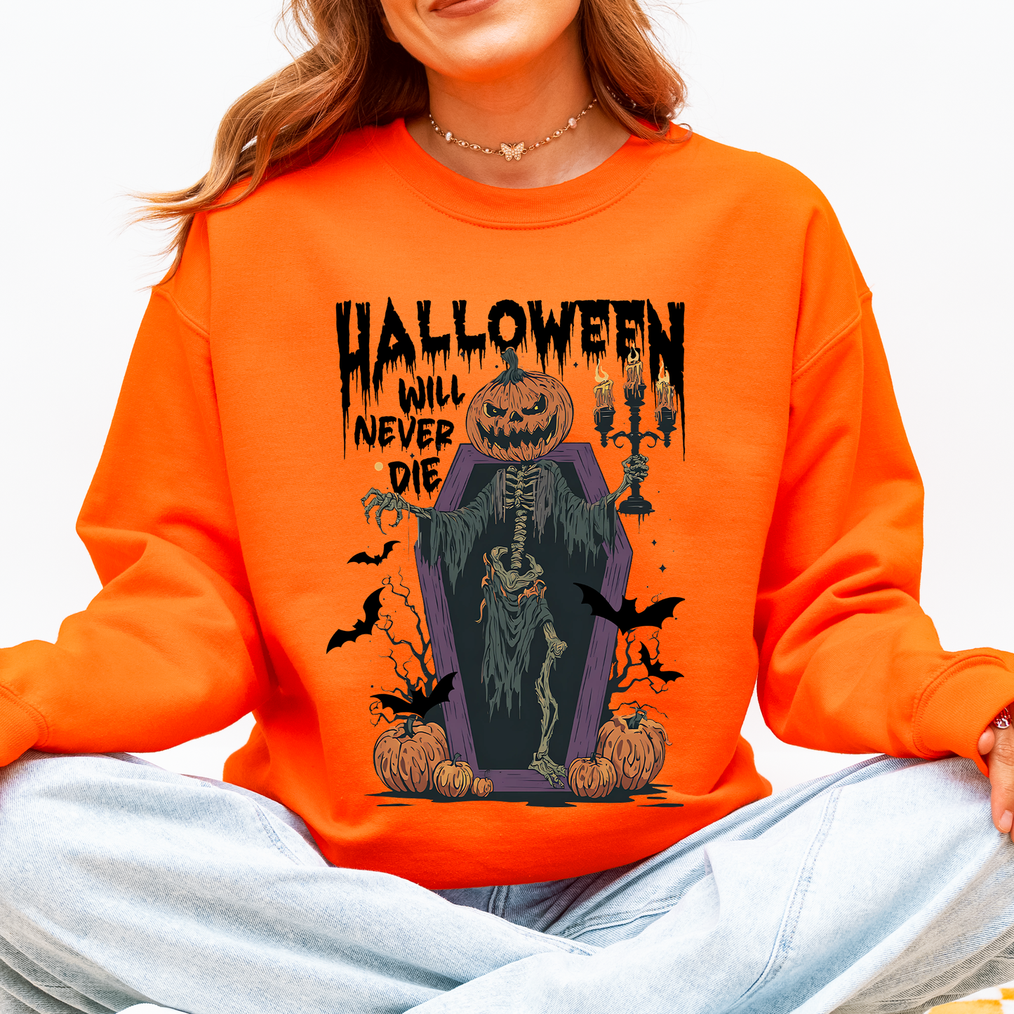 Halloween Will Never Die Spooky Jack o Lantern Pumpkin Sweatshirt Refinery Number One