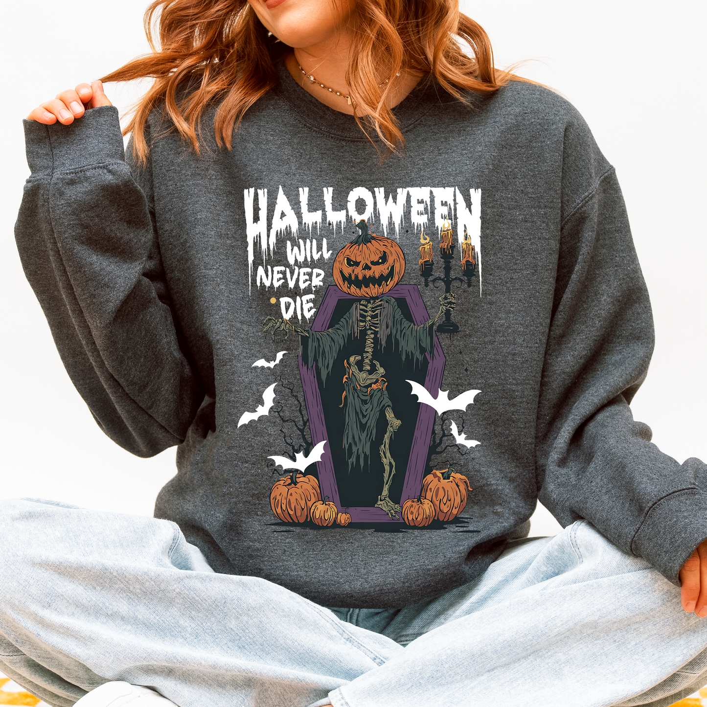 Halloween Will Never Die Spooky Jack o Lantern Pumpkin Sweatshirt Refinery Number One