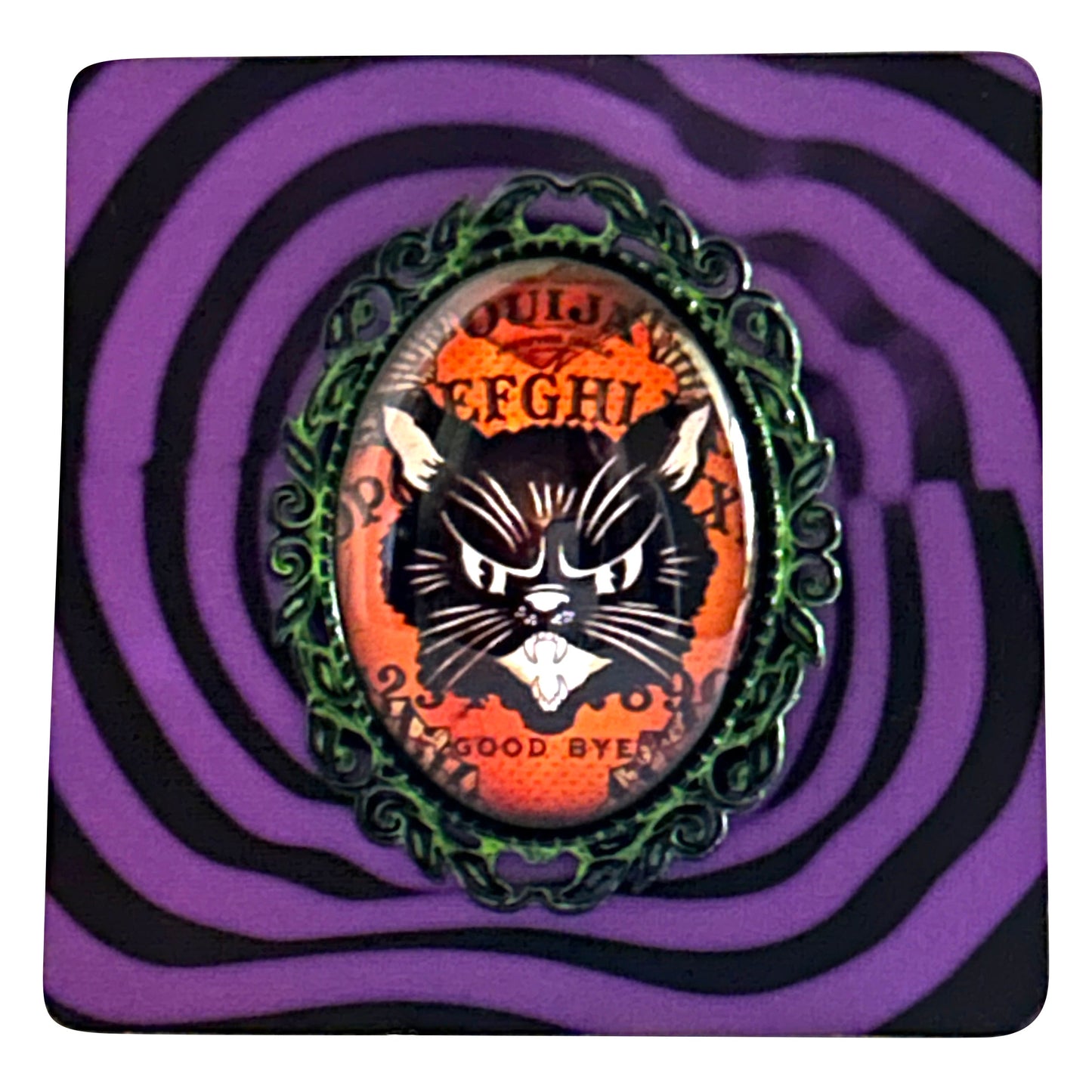 Halloween Vintage Scaredy Cat Handmade Cameo Brooch