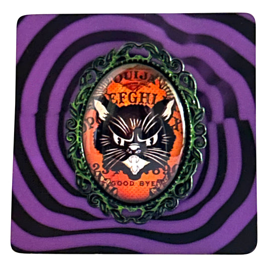 Halloween Vintage Scaredy Cat Handmade Cameo Brooch