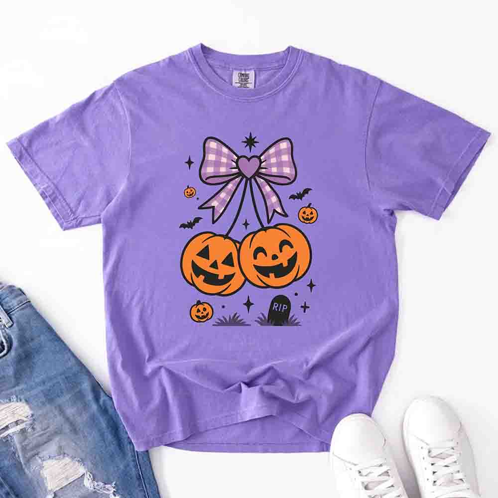 Halloween Cherries Comfort Colors Pumpkin Shirt Trendy Tee