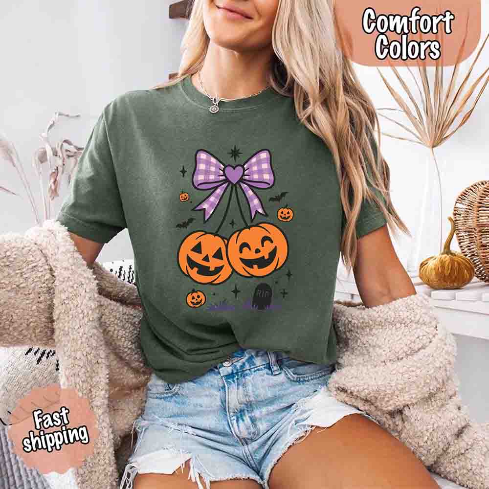 Halloween Cherries Comfort Colors Pumpkin Shirt Trendy Tee