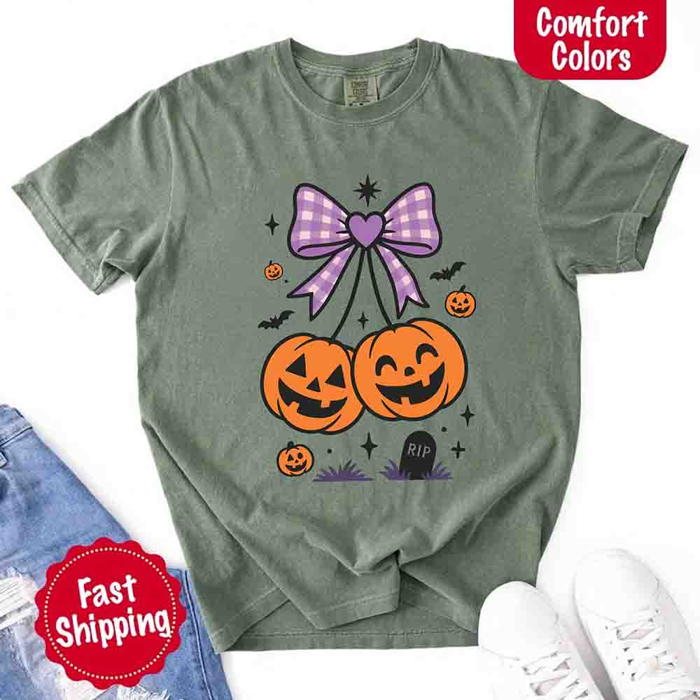 Halloween Cherries Comfort Colors Pumpkin Shirt Trendy Tee
