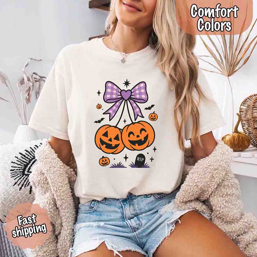 Halloween Cherries Comfort Colors Pumpkin Shirt Trendy Tee