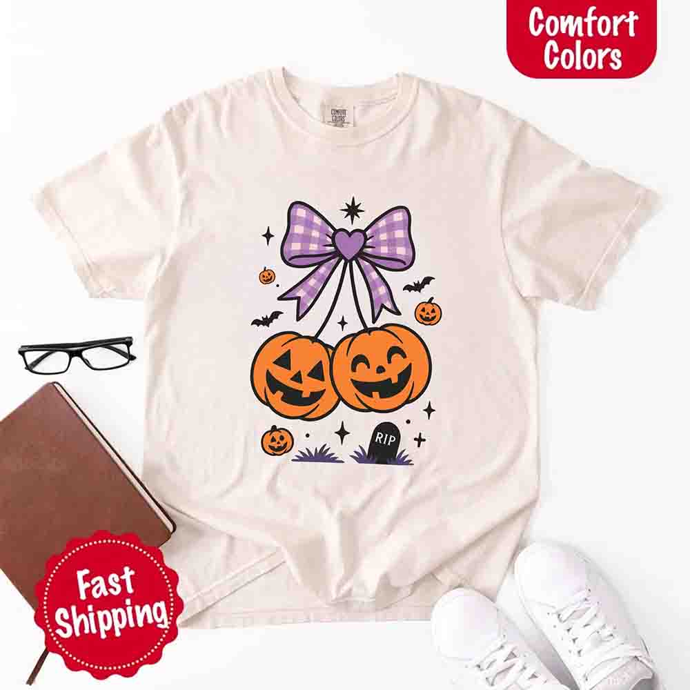 Halloween Cherries Comfort Colors Pumpkin Shirt Trendy Tee