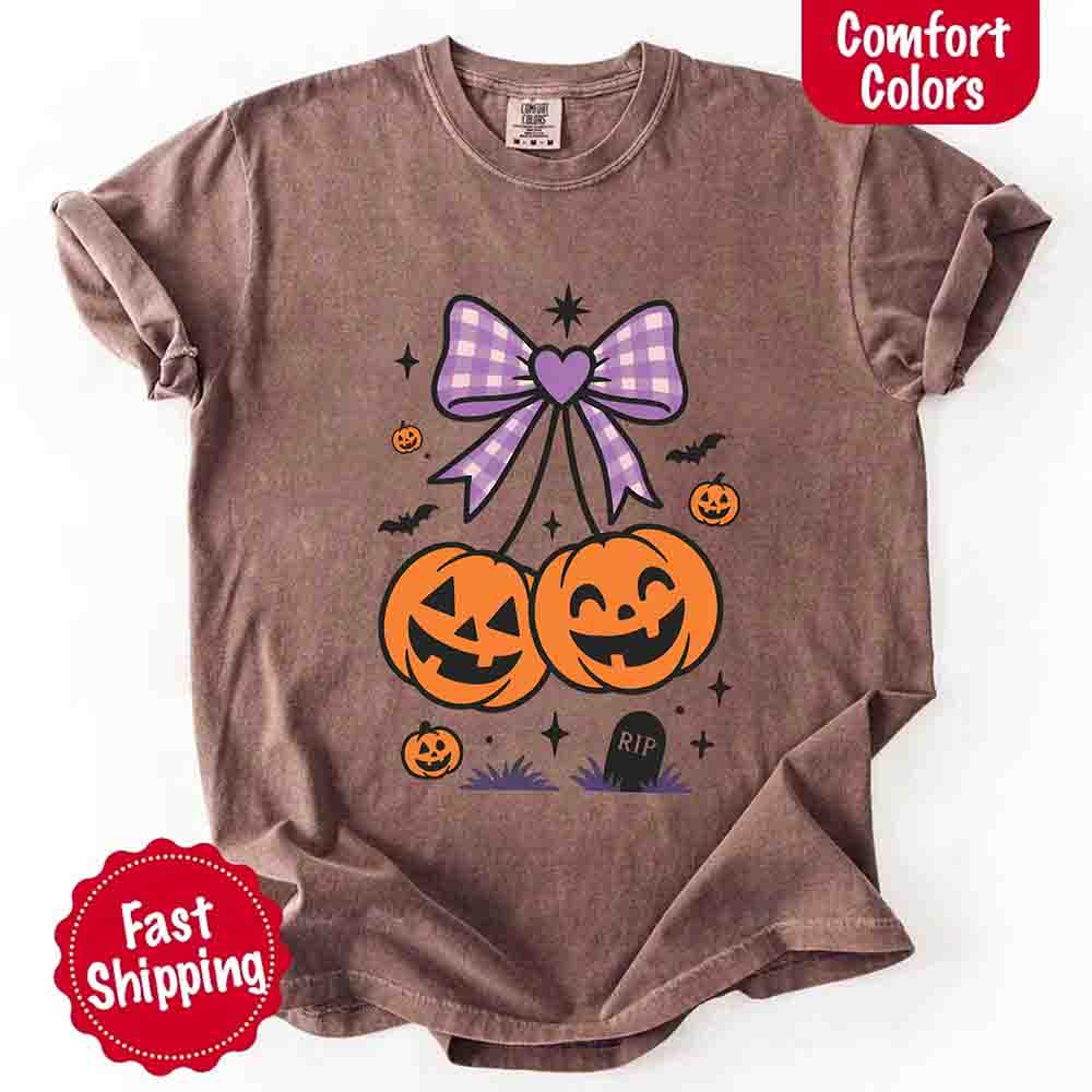 Halloween Cherries Comfort Colors Pumpkin Shirt Trendy Tee