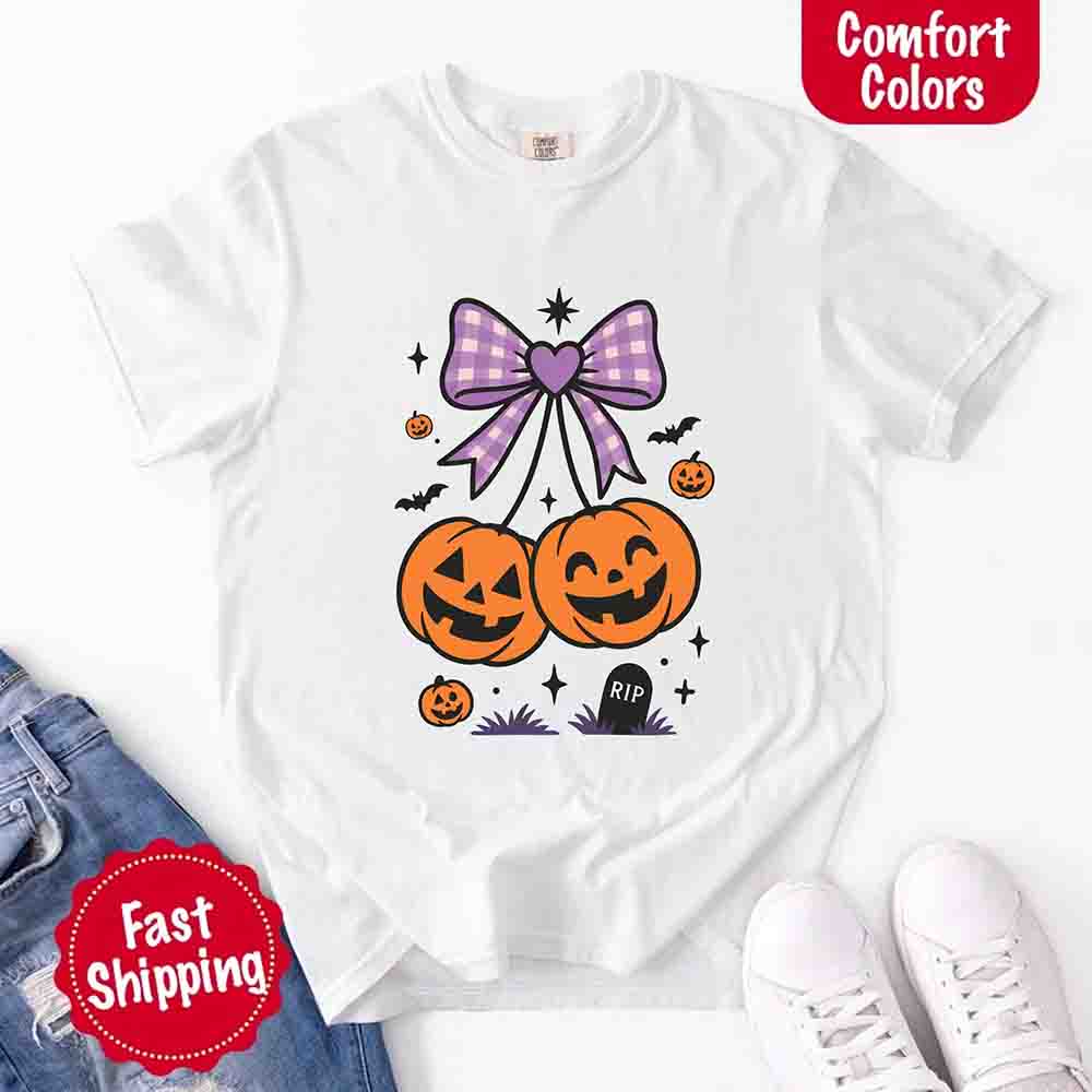 Halloween Cherries Comfort Colors Pumpkin Shirt Trendy Tee