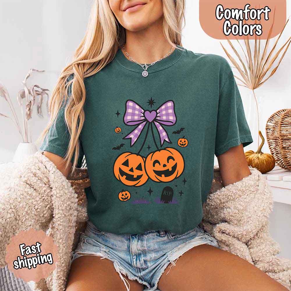 Halloween Cherries Comfort Colors Pumpkin Shirt Trendy Tee