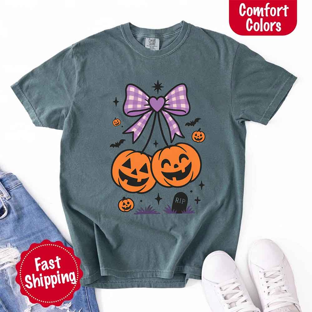 Halloween Cherries Comfort Colors Pumpkin Shirt Trendy Tee