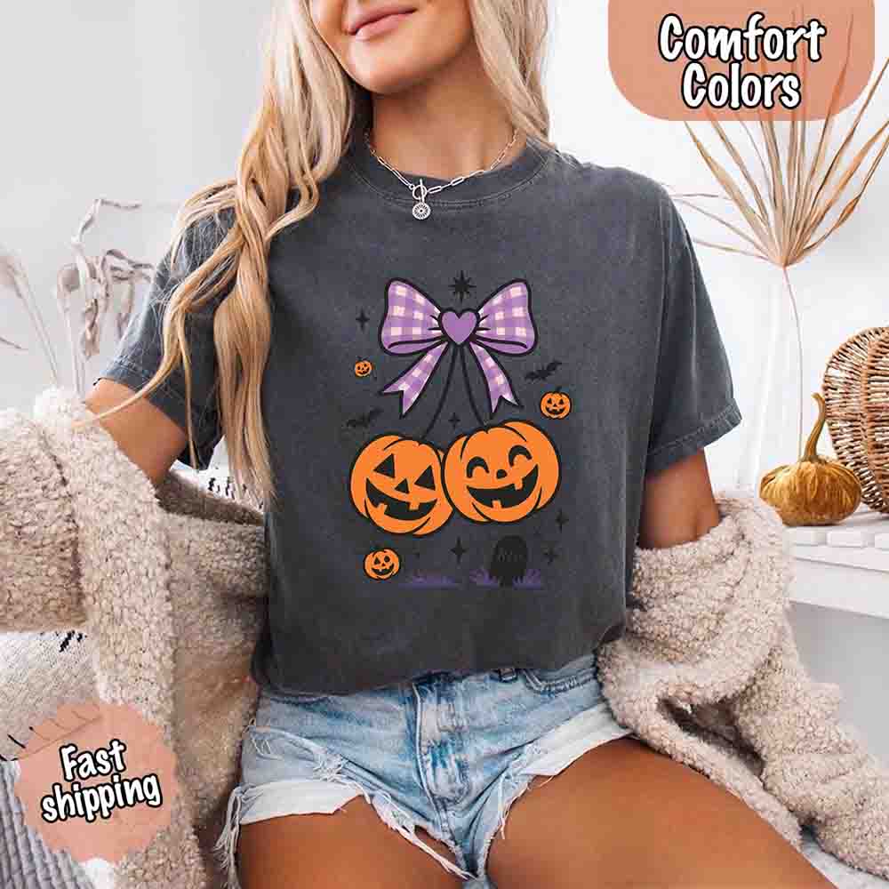Halloween Cherries Comfort Colors Pumpkin Shirt Trendy Tee