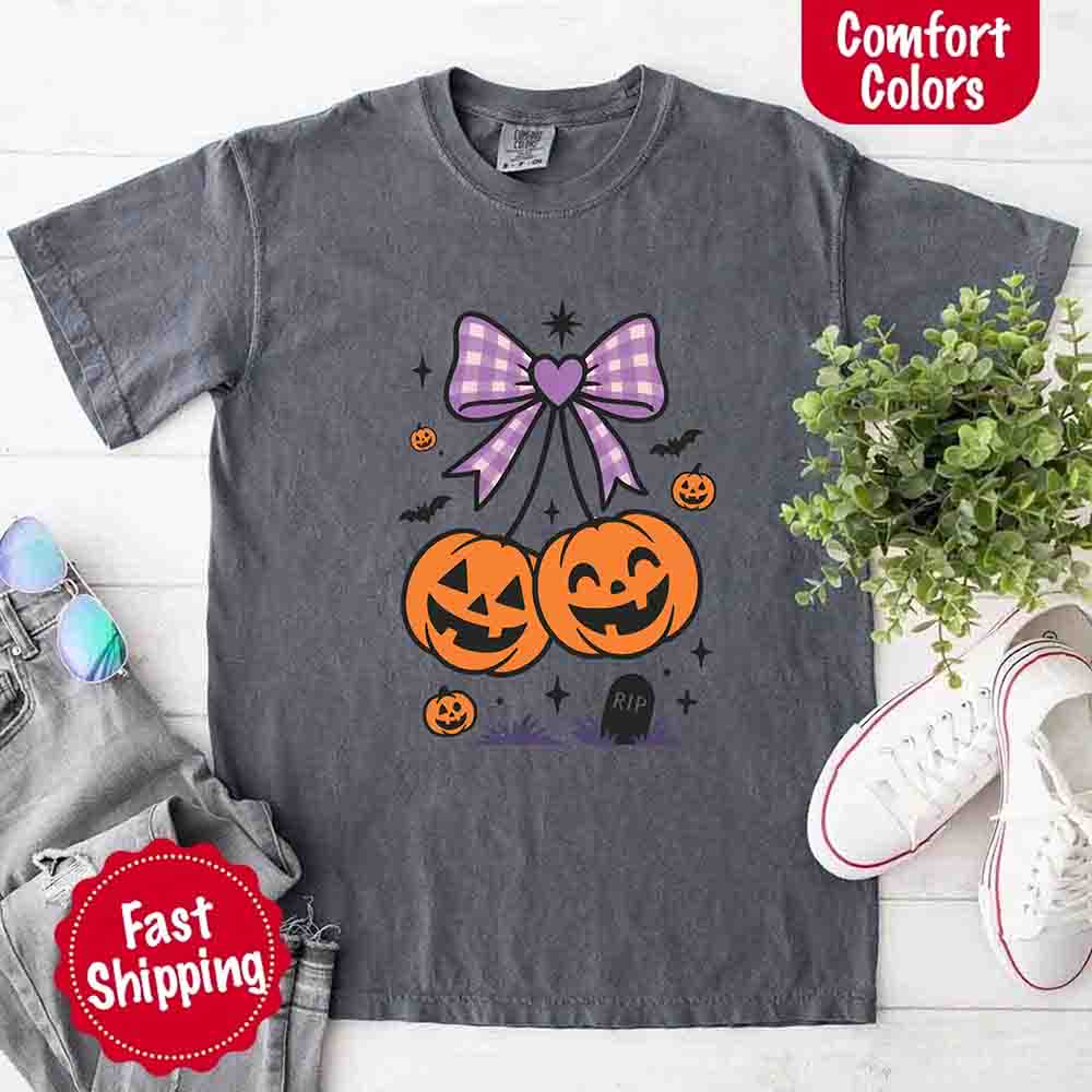 Halloween Cherries Comfort Colors Pumpkin Shirt Trendy Tee