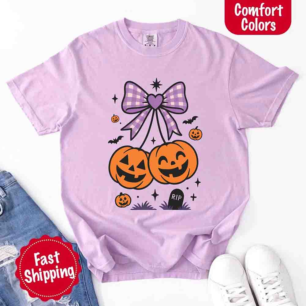 Halloween Cherries Comfort Colors Pumpkin Shirt Trendy Tee