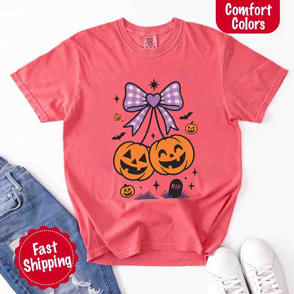 Halloween Cherries Comfort Colors Pumpkin Shirt Trendy Tee