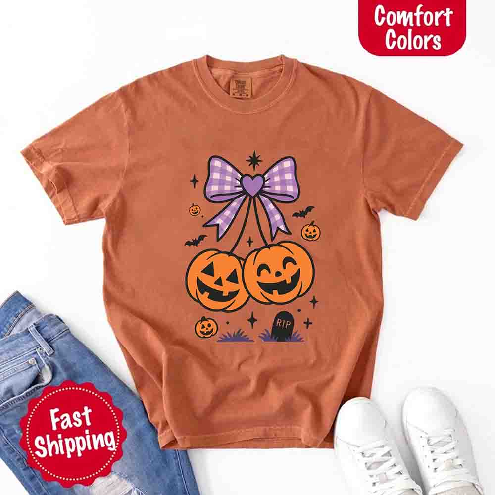 Halloween Cherries Comfort Colors Pumpkin Shirt Trendy Tee