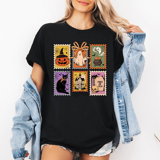 Halloween Classic T-shirt with Ghost Black Cat Pumpkin Witch Design
