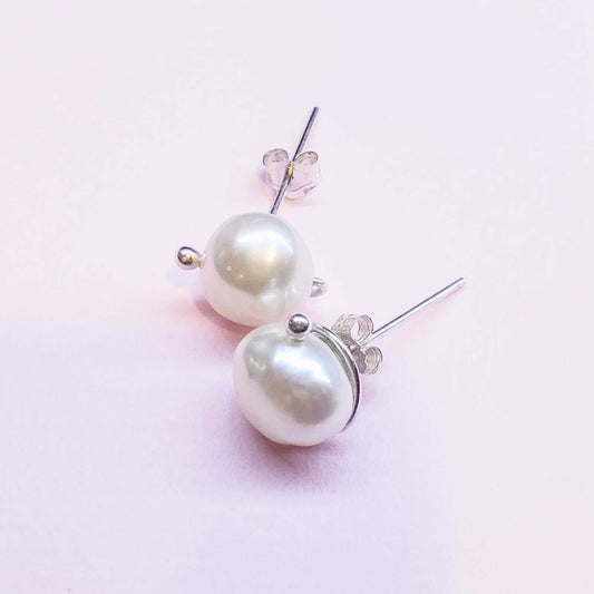 10mm Lustrous Baroque Freshwater Pearl Silver Spiral Studs Handmade