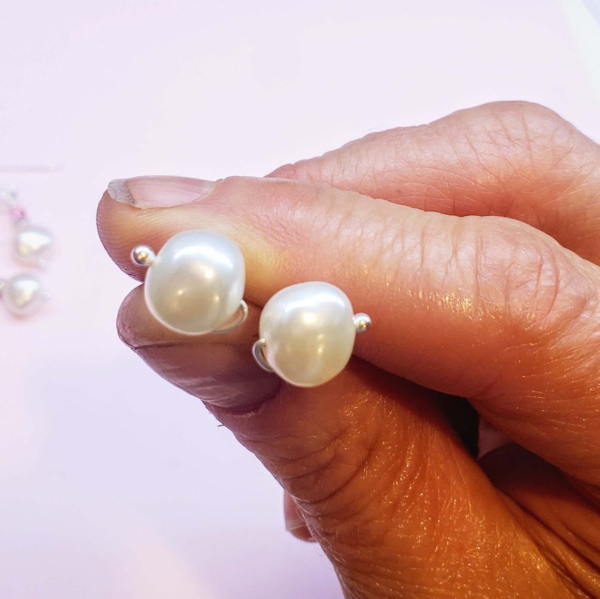 10mm Lustrous Baroque Freshwater Pearl Silver Spiral Studs Handmade