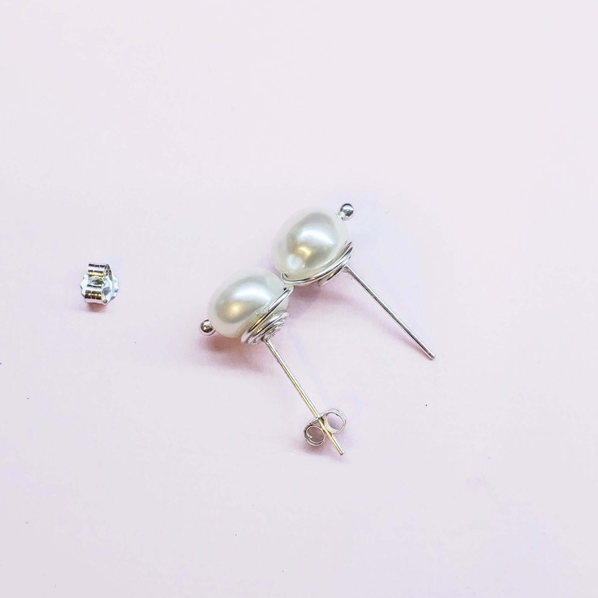 10mm Lustrous Baroque Freshwater Pearl Silver Spiral Studs Handmade