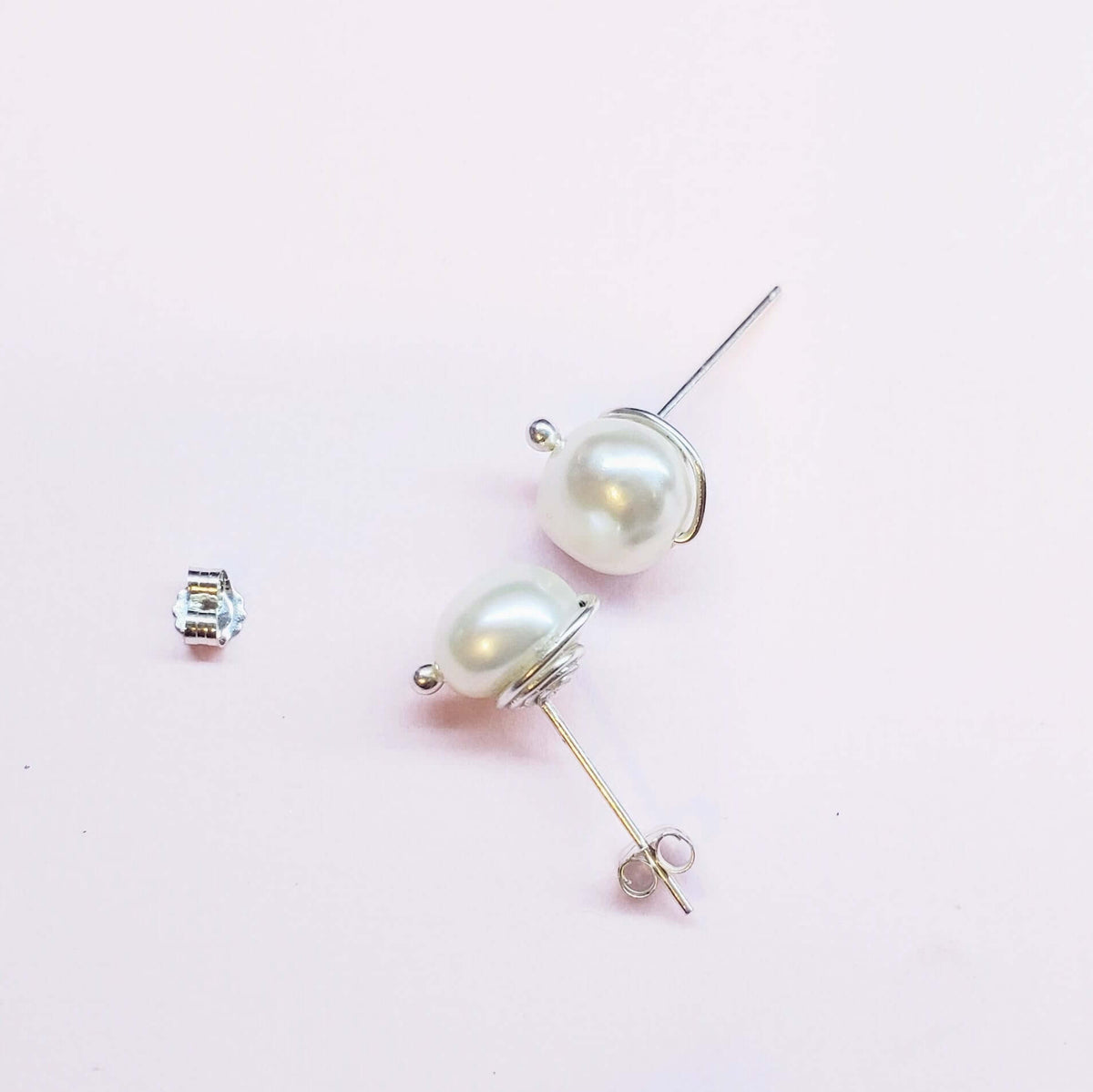 10mm Lustrous Baroque Freshwater Pearl Silver Spiral Studs Handmade