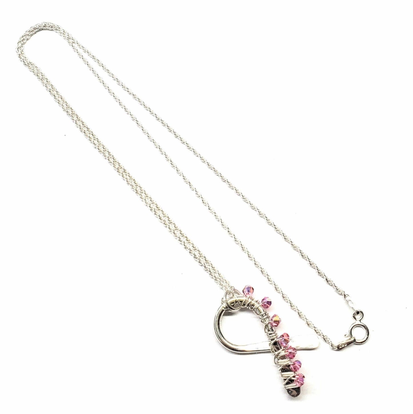 Breast Cancer Awareness Pink Crystal Ribbon Necklace Handmade 2025