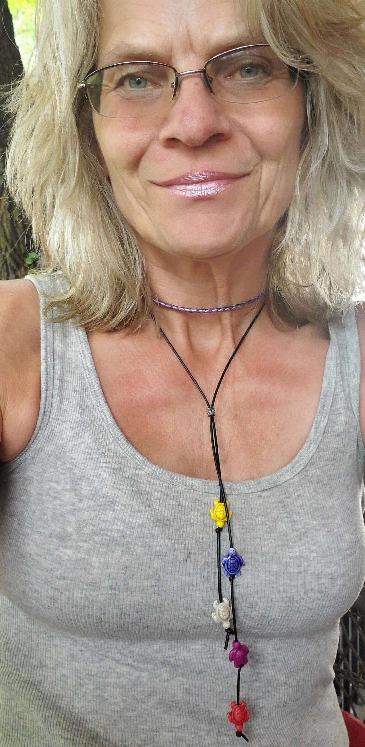 Black Leather Colored Ceramic Talking Turtle Bolo Necklace Handmade