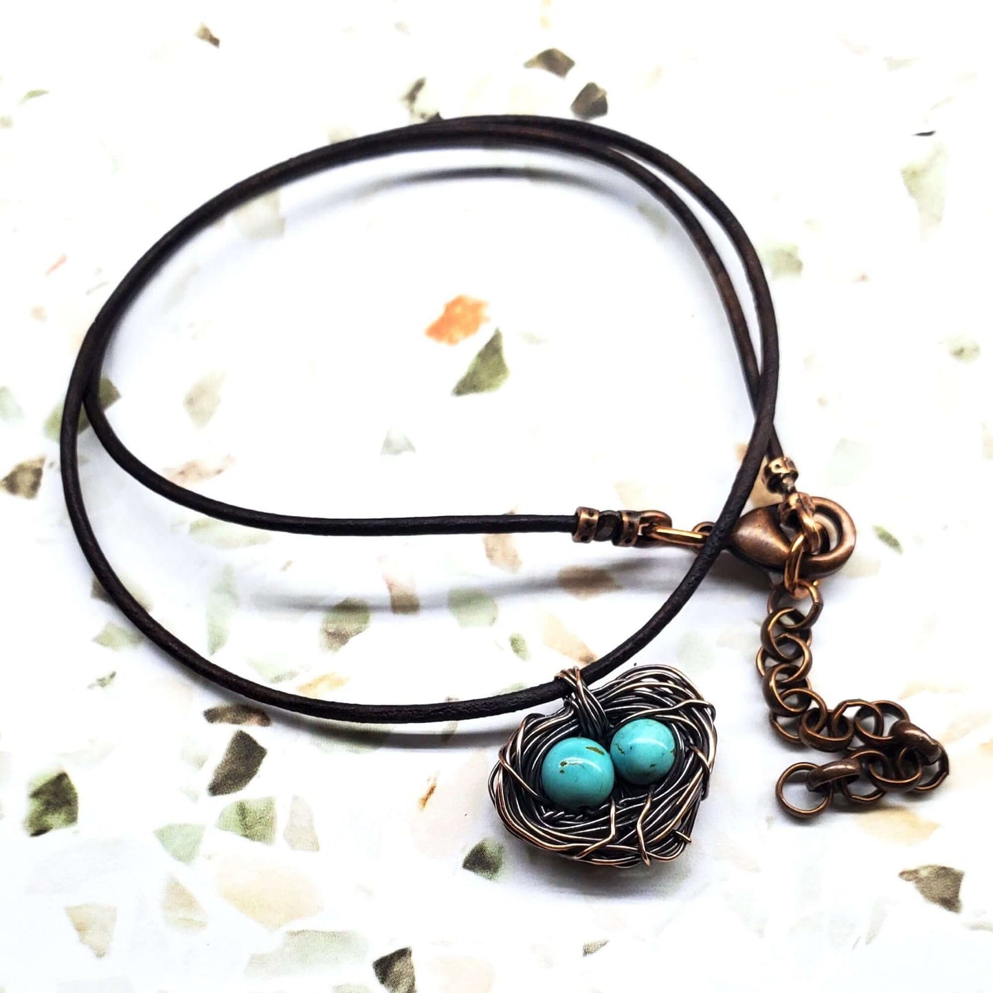 Copper Robin Nest Necklace with Up To 5 Beads Handmade by Alexa Martha