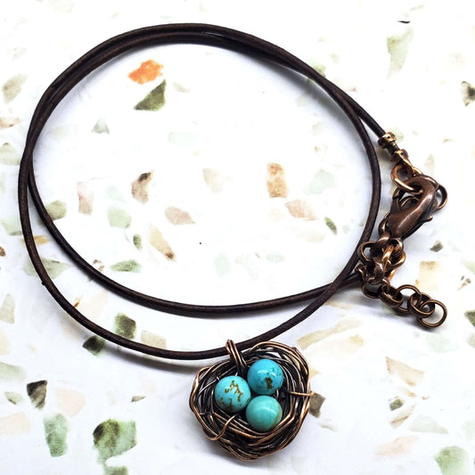Copper Robin Nest Necklace with Up To 5 Beads Handmade by Alexa Martha