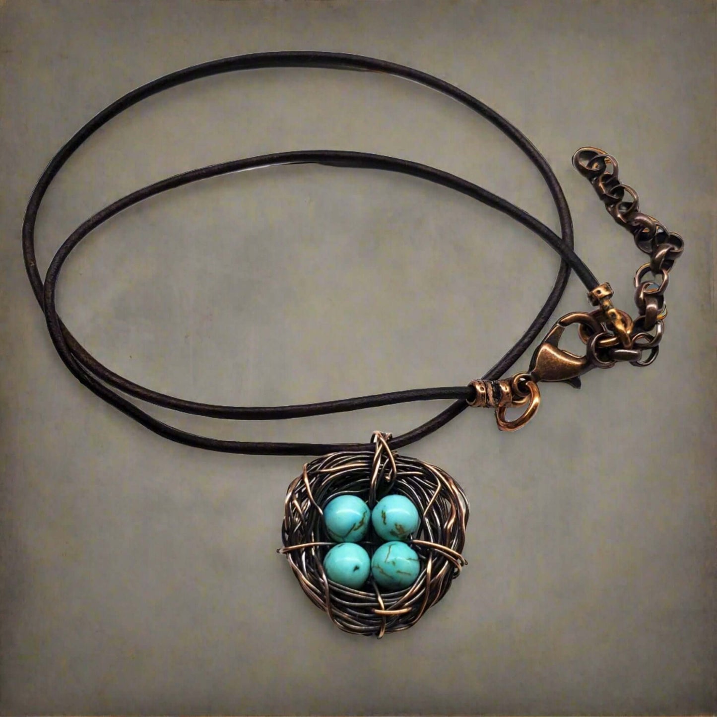 Copper Robin Nest Necklace with Up To 5 Beads Handmade by Alexa Martha