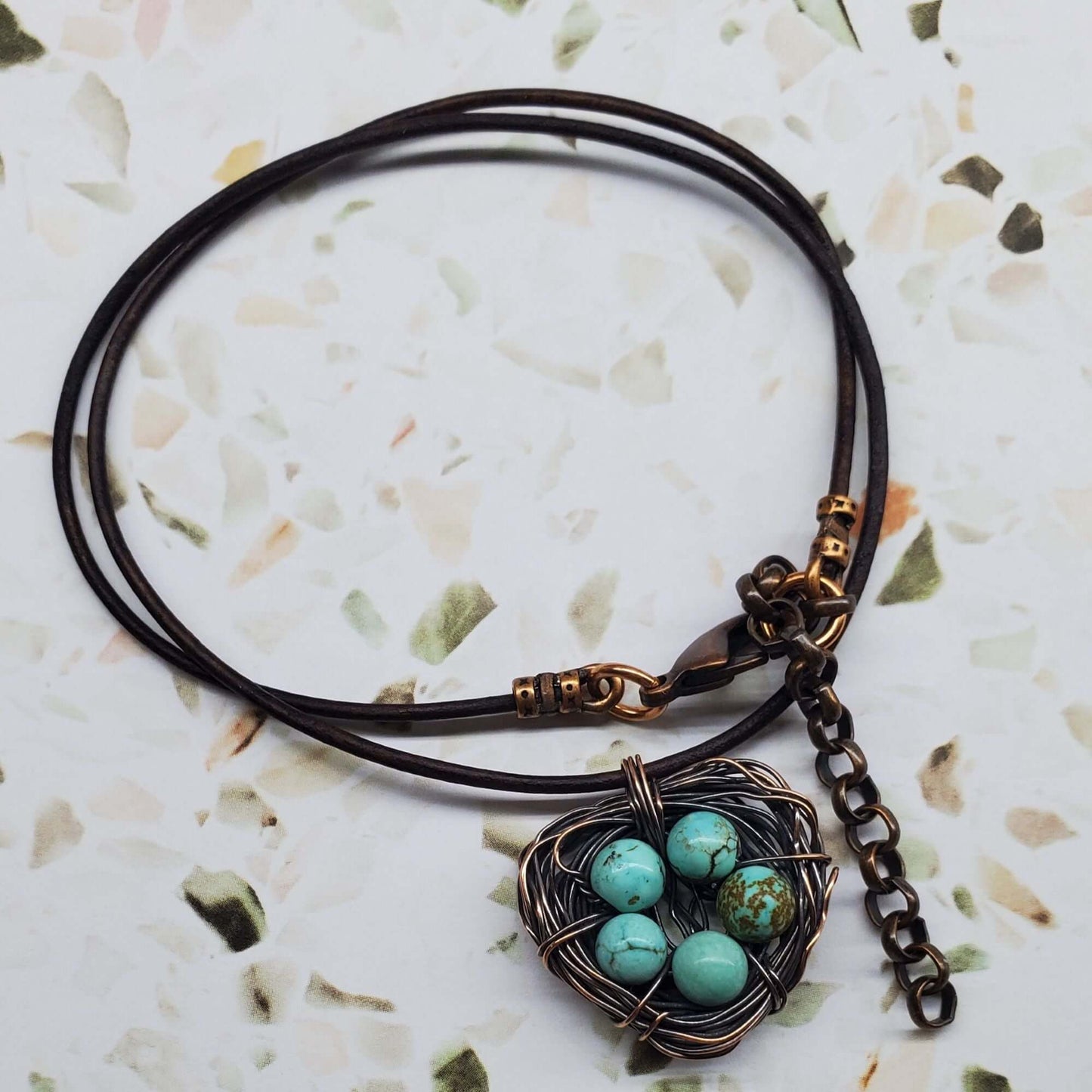 Copper Robin Nest Necklace with Up To 5 Beads Handmade by Alexa Martha