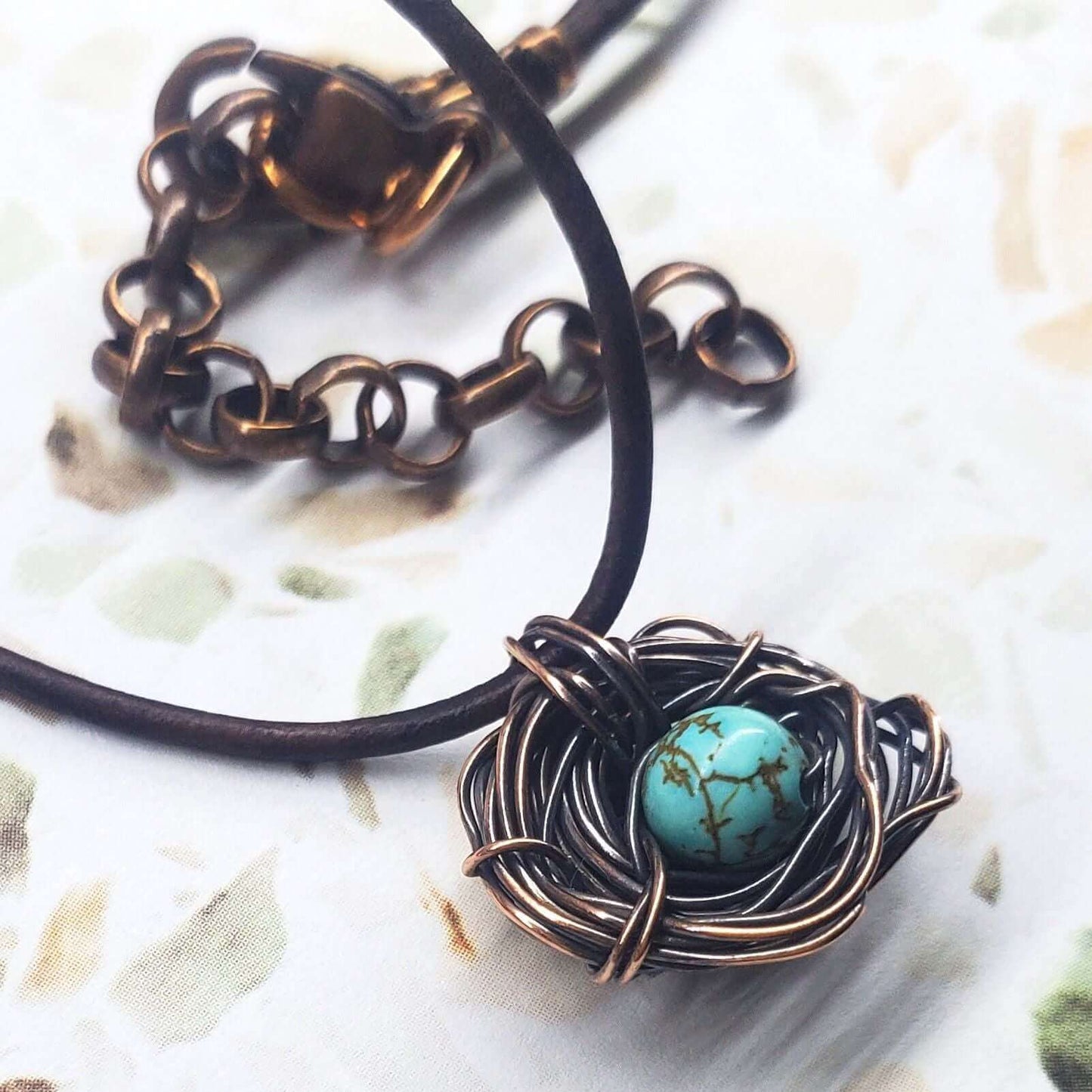 Copper Robin Nest Necklace with Up To 5 Beads Handmade by Alexa Martha