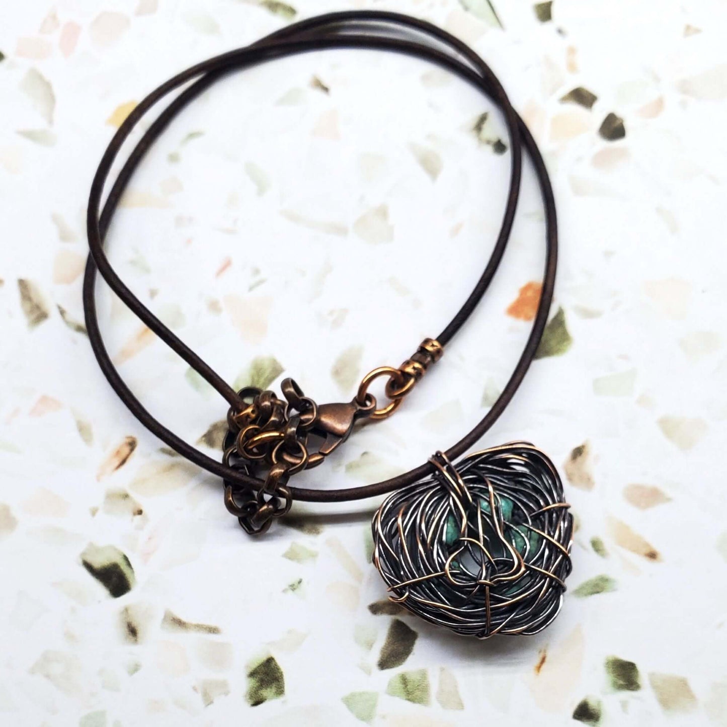 Copper Robin Nest Necklace with Up To 5 Beads Handmade by Alexa Martha