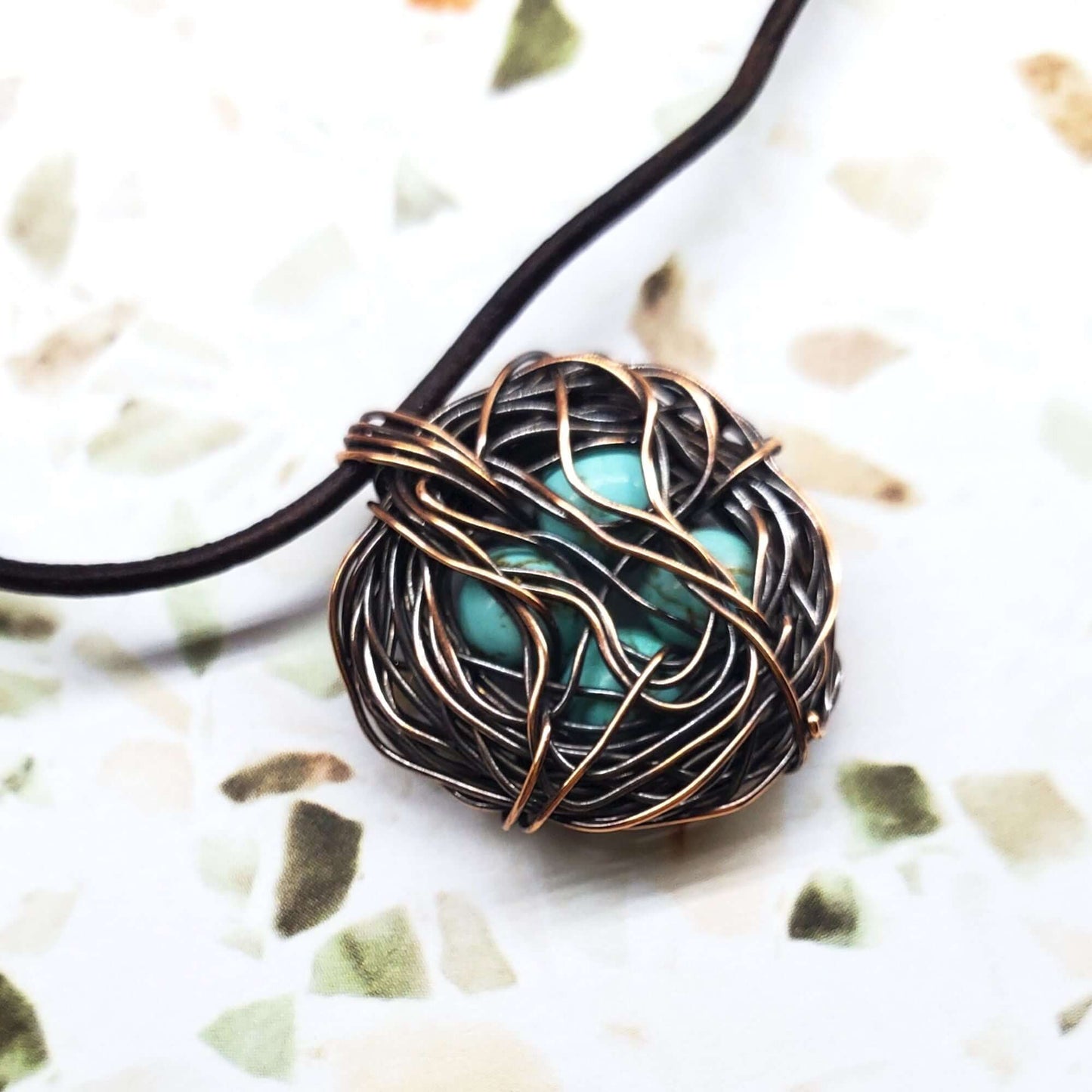 Copper Robin Nest Necklace with Up To 5 Beads Handmade by Alexa Martha