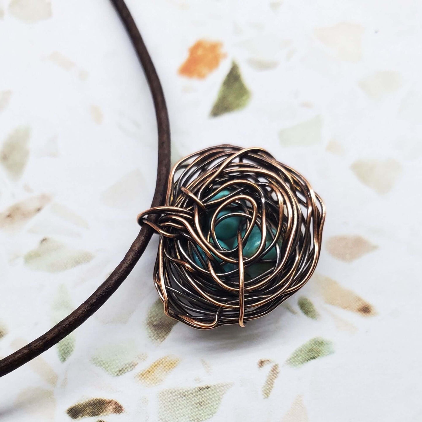 Copper Robin Nest Necklace with Up To 5 Beads Handmade by Alexa Martha