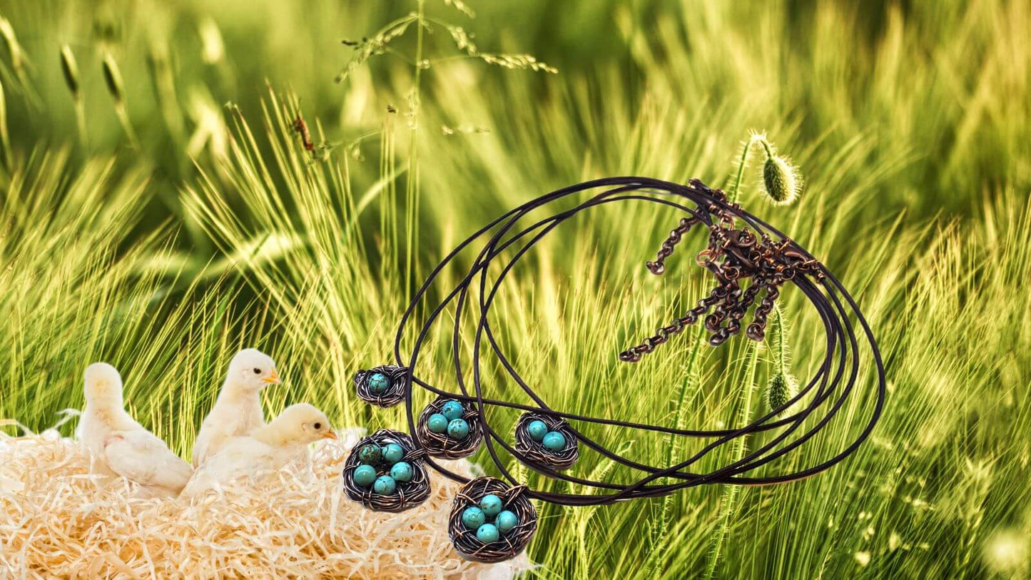 Copper Robin Nest Necklace with Up To 5 Beads Handmade by Alexa Martha