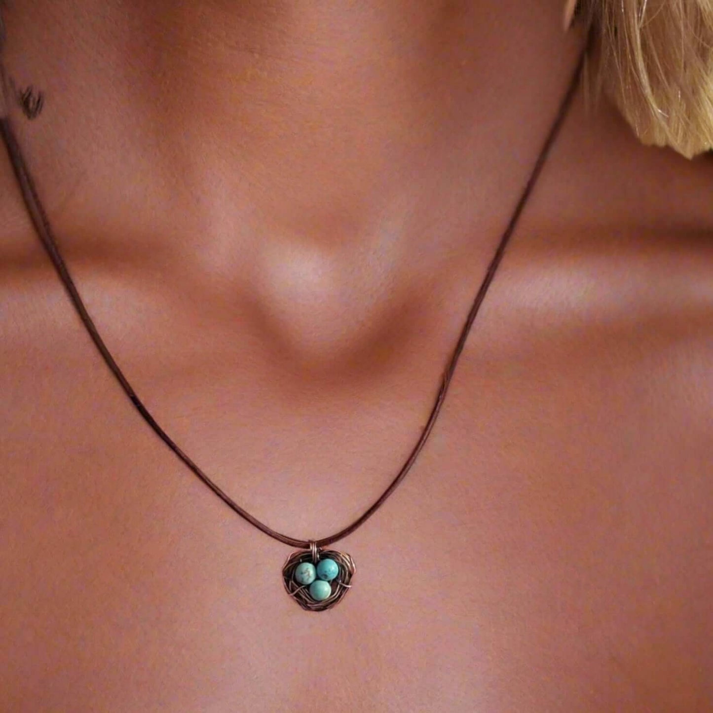 Copper Robin Nest Necklace with Up To 5 Beads Handmade by Alexa Martha