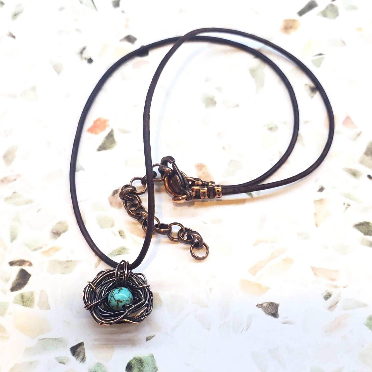 Copper Robin Nest Necklace with Up To 5 Beads Handmade by Alexa Martha