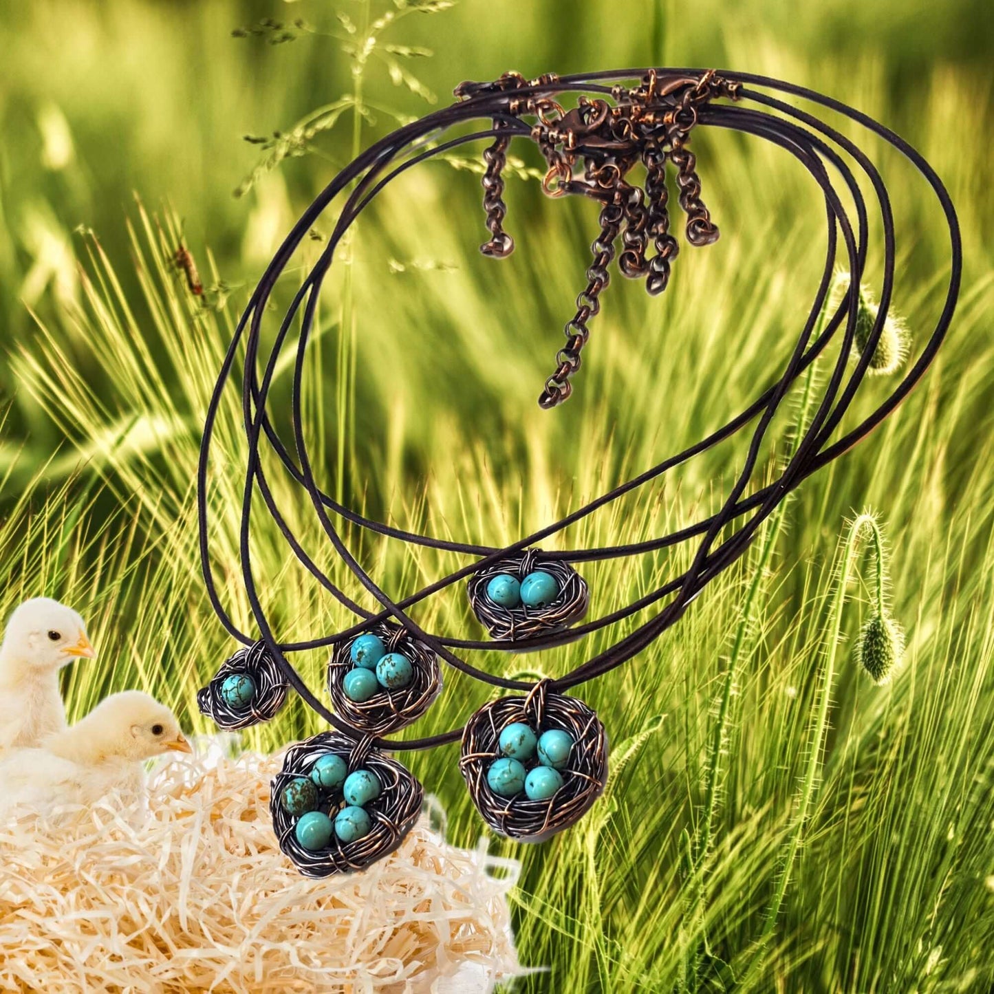Copper Robin Nest Necklace with Up To 5 Beads Handmade by Alexa Martha