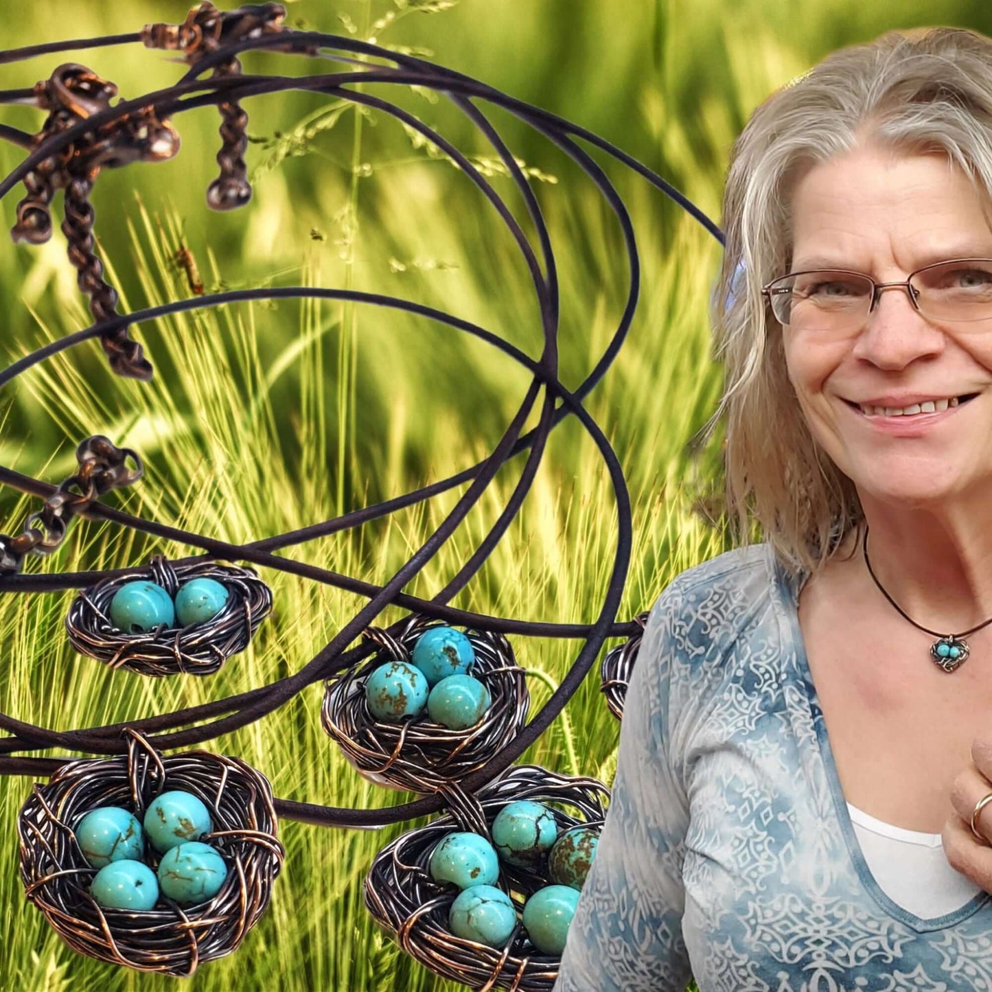 Copper Robin Nest Necklace with Up To 5 Beads Handmade by Alexa Martha