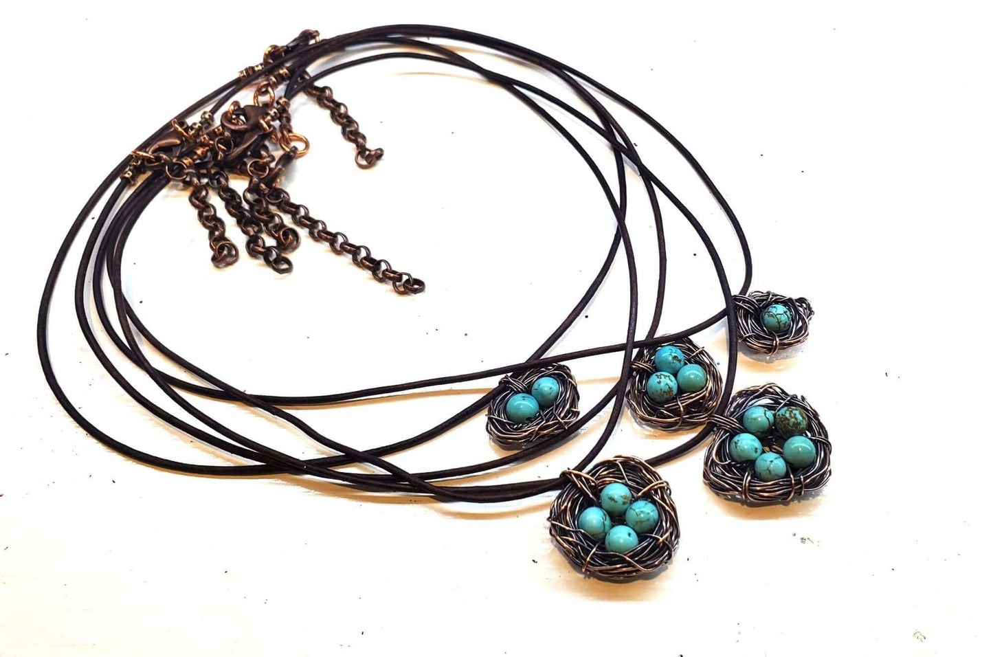 Copper Robin Nest Necklace with Up To 5 Beads Handmade by Alexa Martha