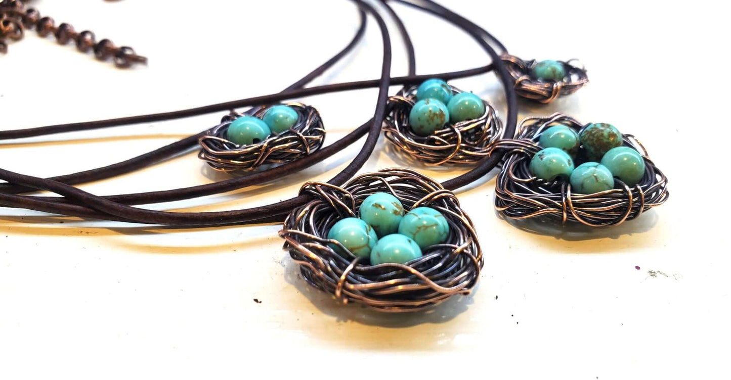 Copper Robin Nest Necklace with Up To 5 Beads Handmade by Alexa Martha
