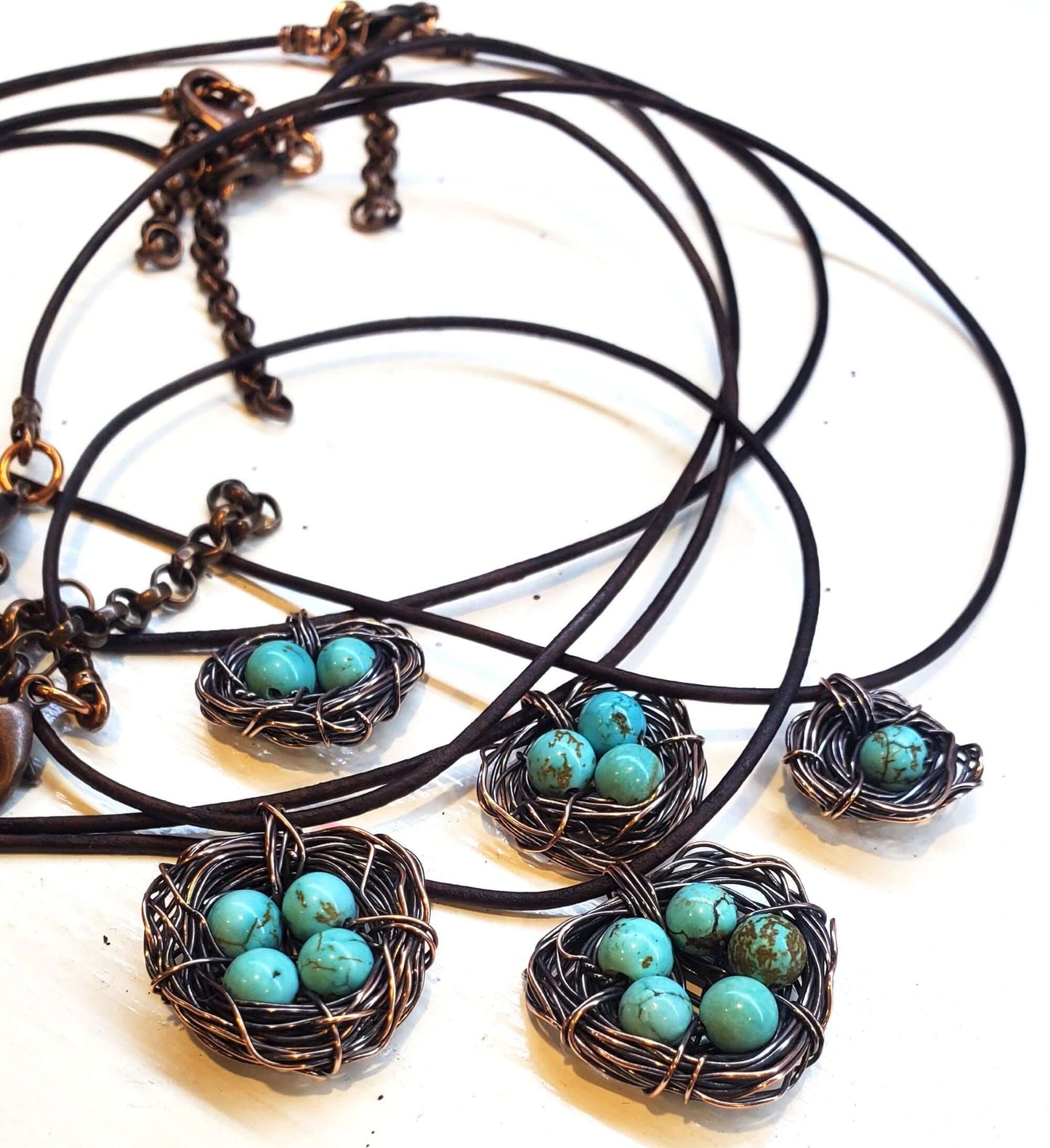 Copper Robin Nest Necklace with Up To 5 Beads Handmade by Alexa Martha