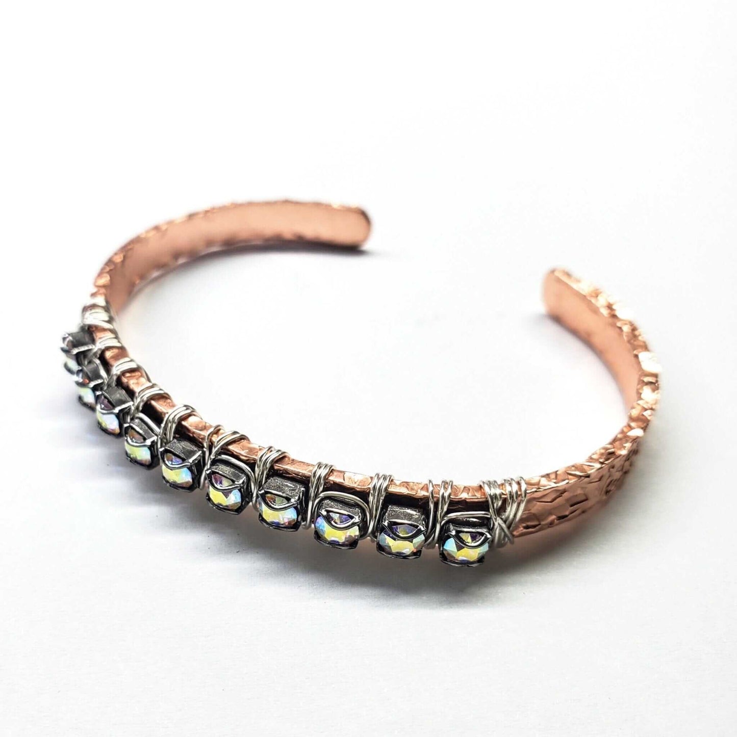 Handmade Rhinestone Wrapped Hammered Texture Crystal Bling Bangles Alexa Martha