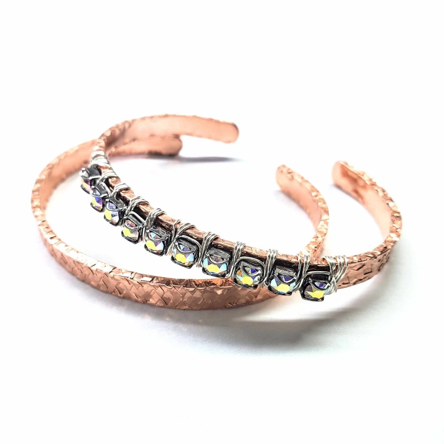 Handmade Rhinestone Wrapped Hammered Texture Crystal Bling Bangles Alexa Martha