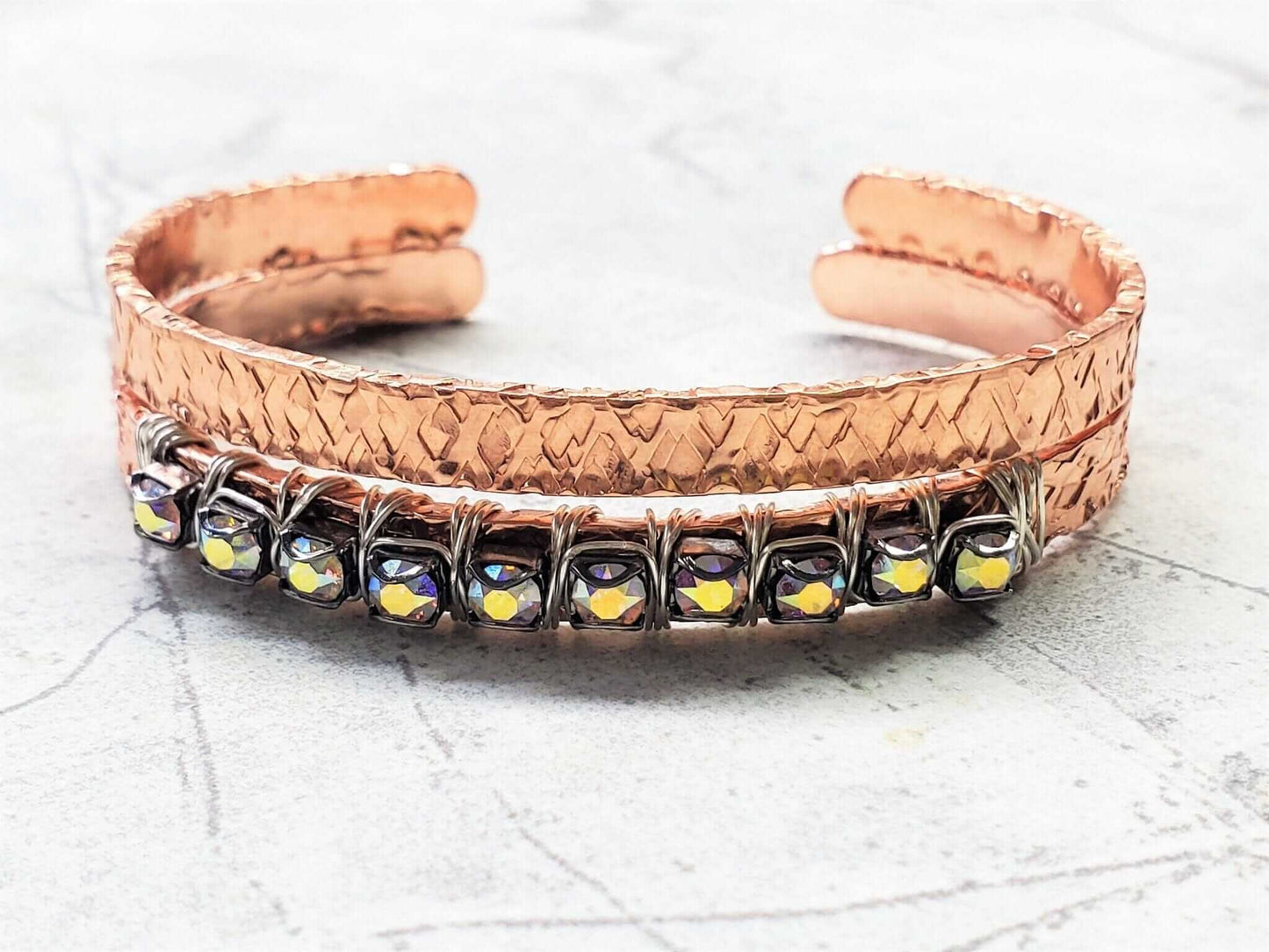 Handmade Rhinestone Wrapped Hammered Texture Crystal Bling Bangles Alexa Martha