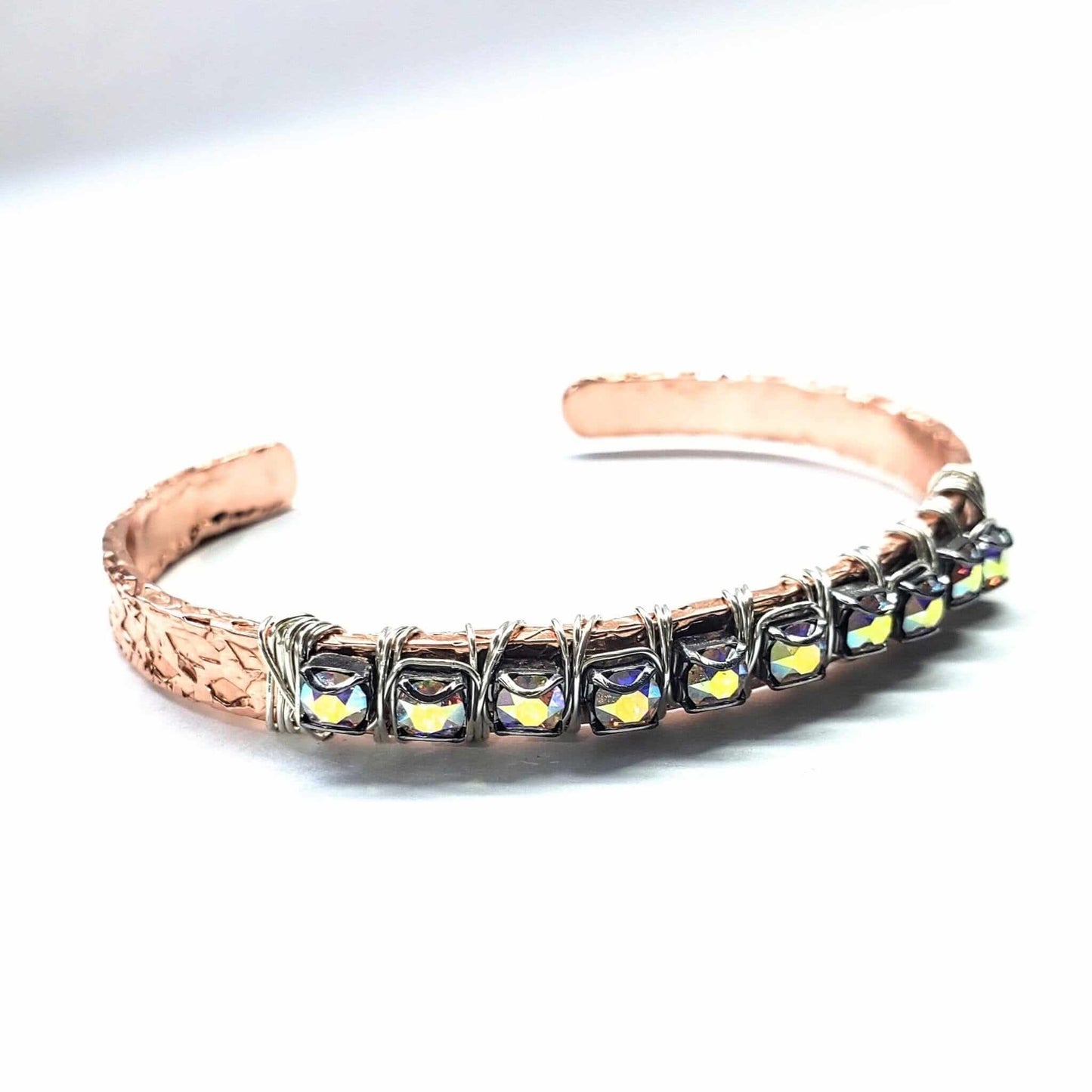 Handmade Rhinestone Wrapped Hammered Texture Crystal Bling Bangles Alexa Martha